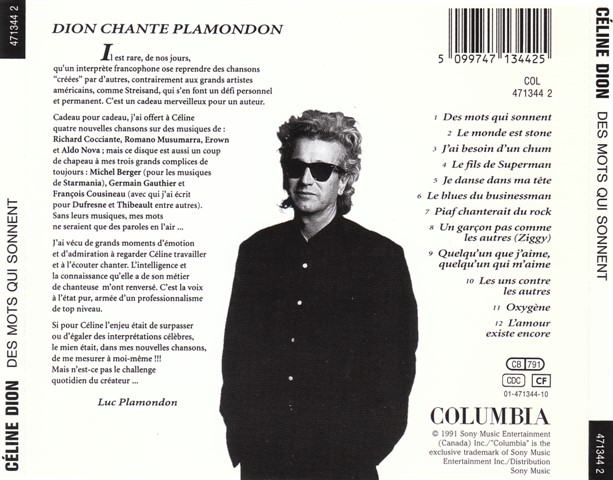 Celine Dion  Des mots qui sonnent : Back